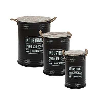 Set of 3 chests "bill" black, d.25/30/36 cm
