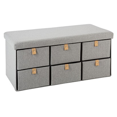 Folding double pouf "sweden" gray, 6 drawers