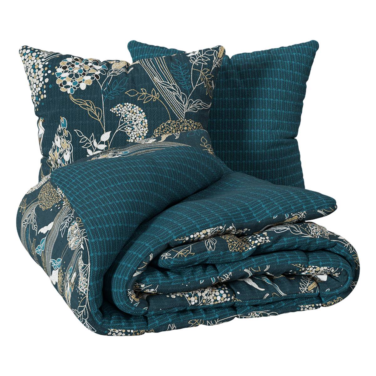3-piece Bedding Set "Art Deco Peacock" Cotton, 240x220 cm Blue
