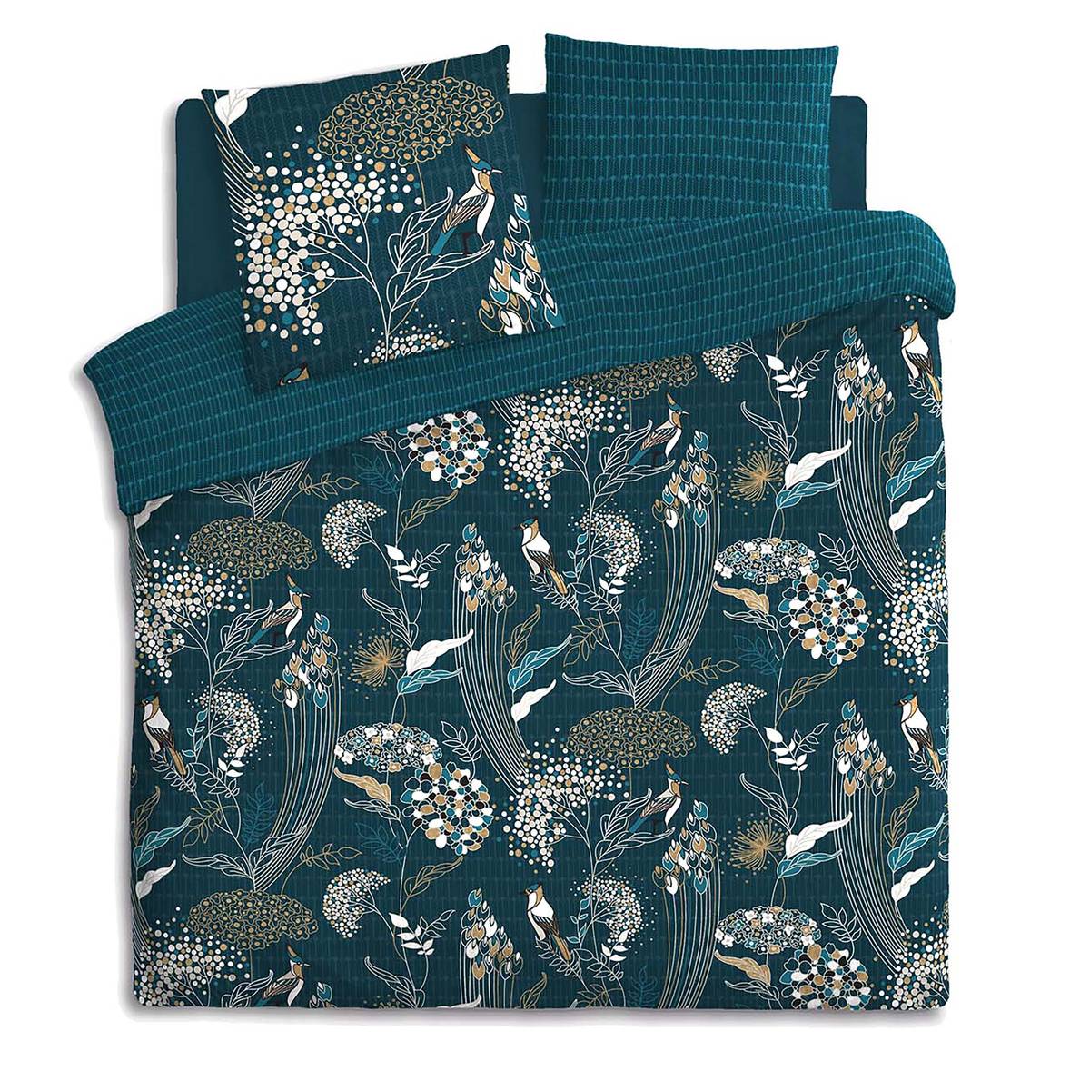 3-piece Bedding Set "Art Deco Peacock" Cotton, 240x220 cm Blue