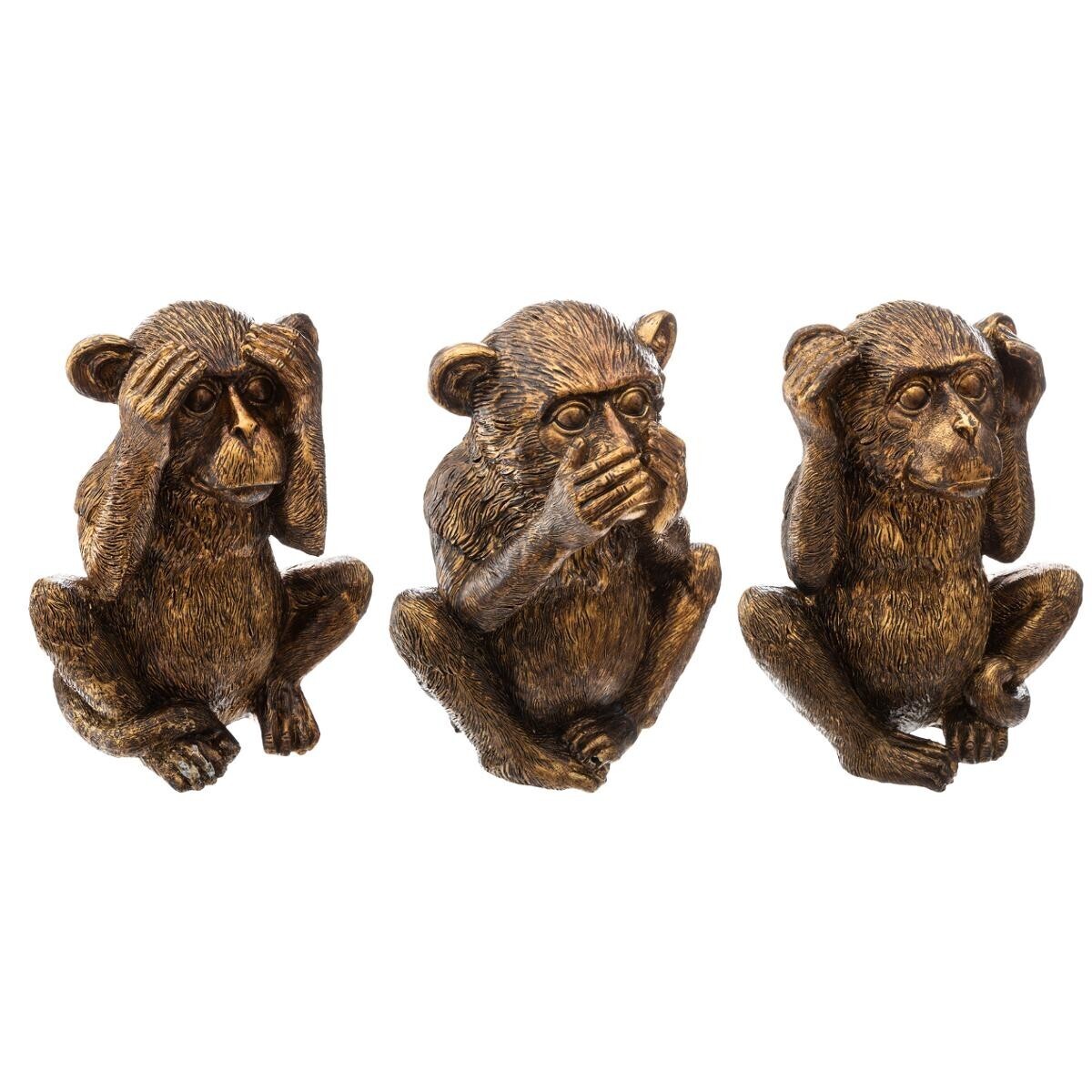 Set of 3 "Wise Monkeys" statuettes Gold, H.17 cm Gold