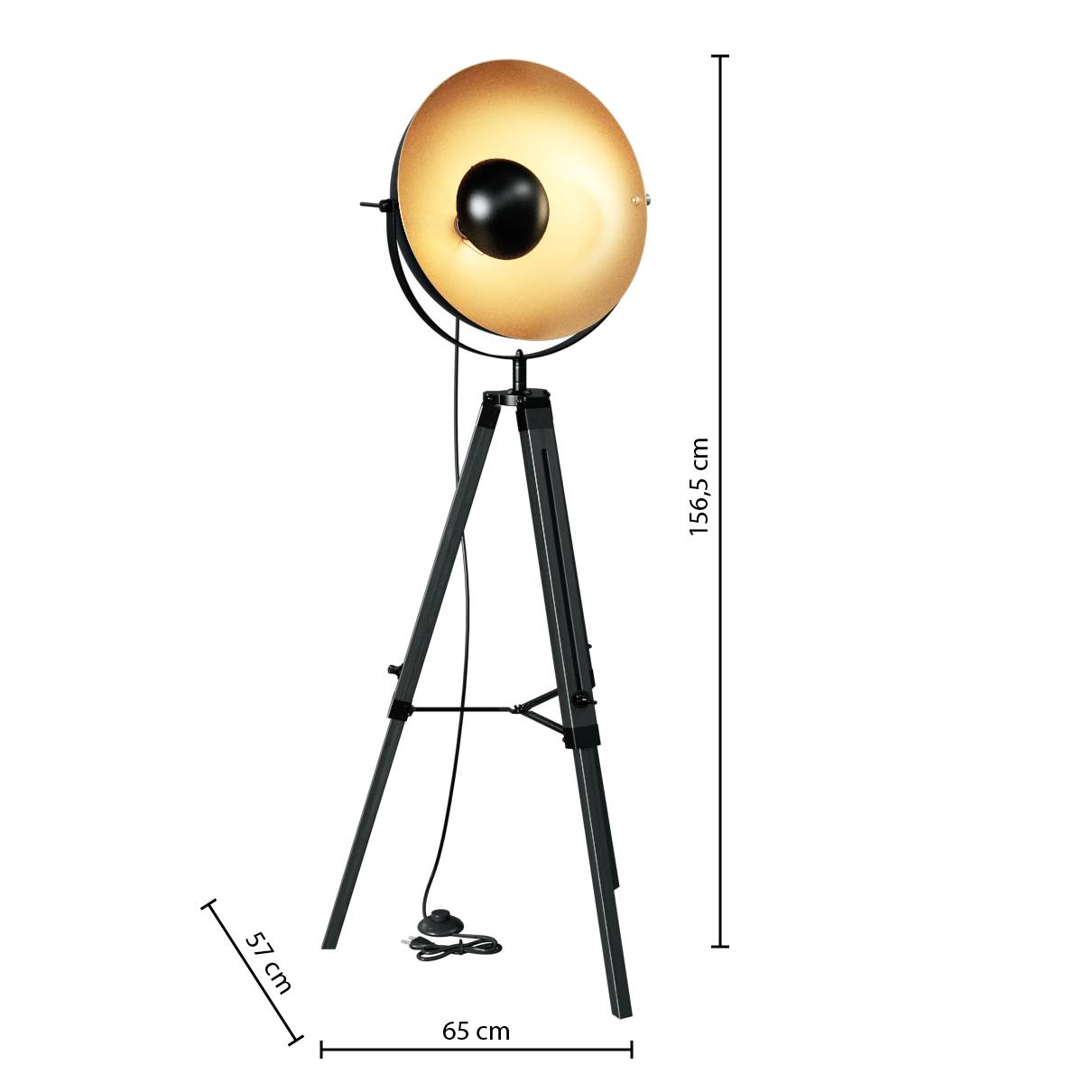 Tripod Floor Lamp 'Lahti' Black metal, H.156 cm Black