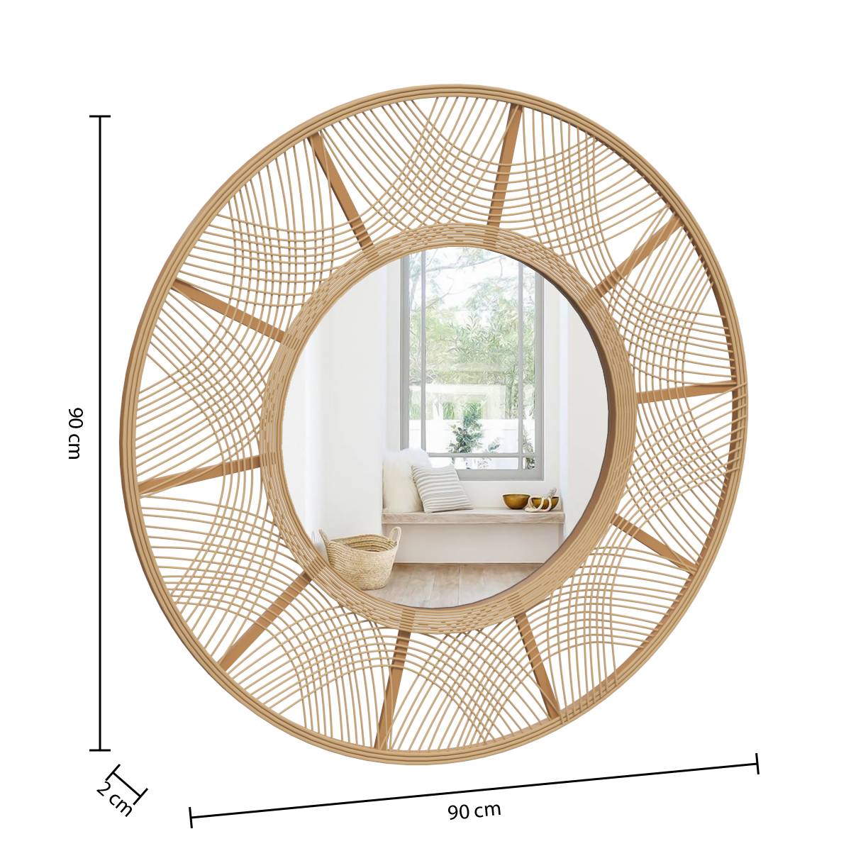 Mirror "Ina" Bamboo, D.89 cm Natural wood