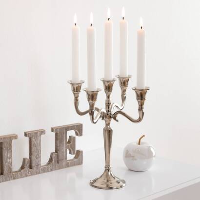 Metal candle holder silver, 5 heads