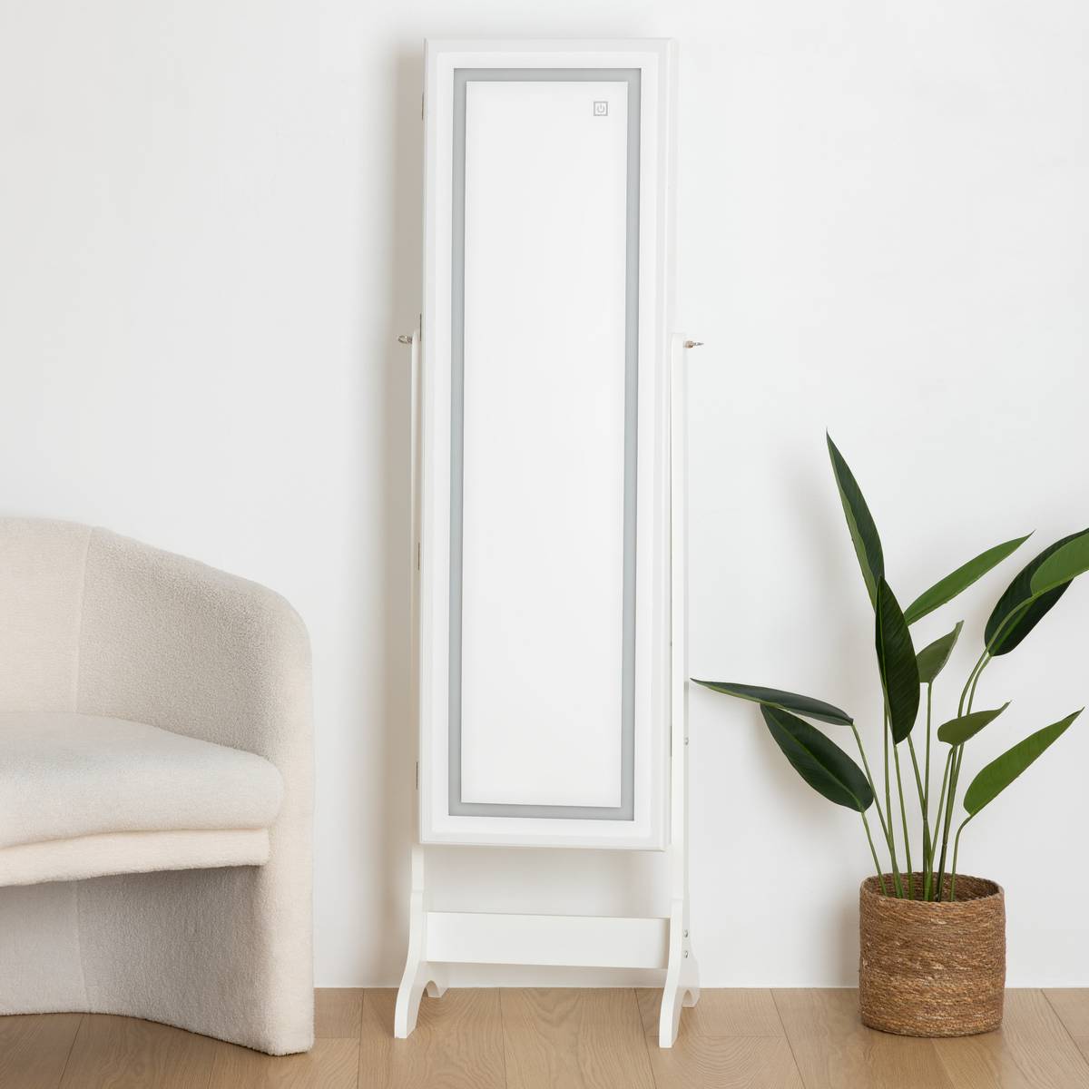 LED Jewelry Cabinet, Glass White, 47x155 cm White