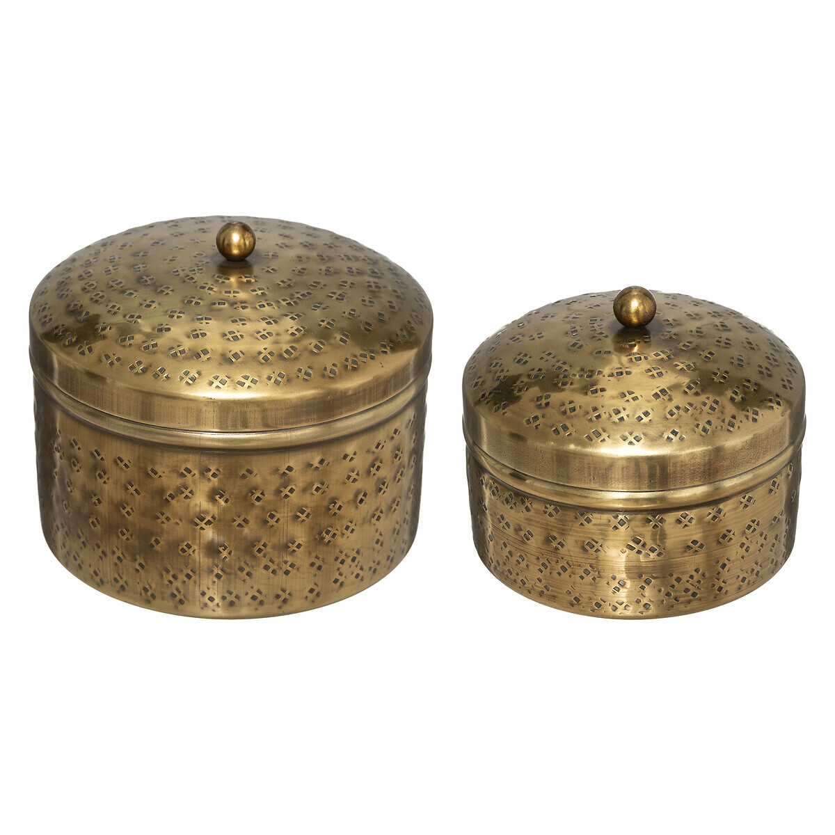 Set of 2 "Oasis" boxes, metal Gold, D.10/13 cm Gold