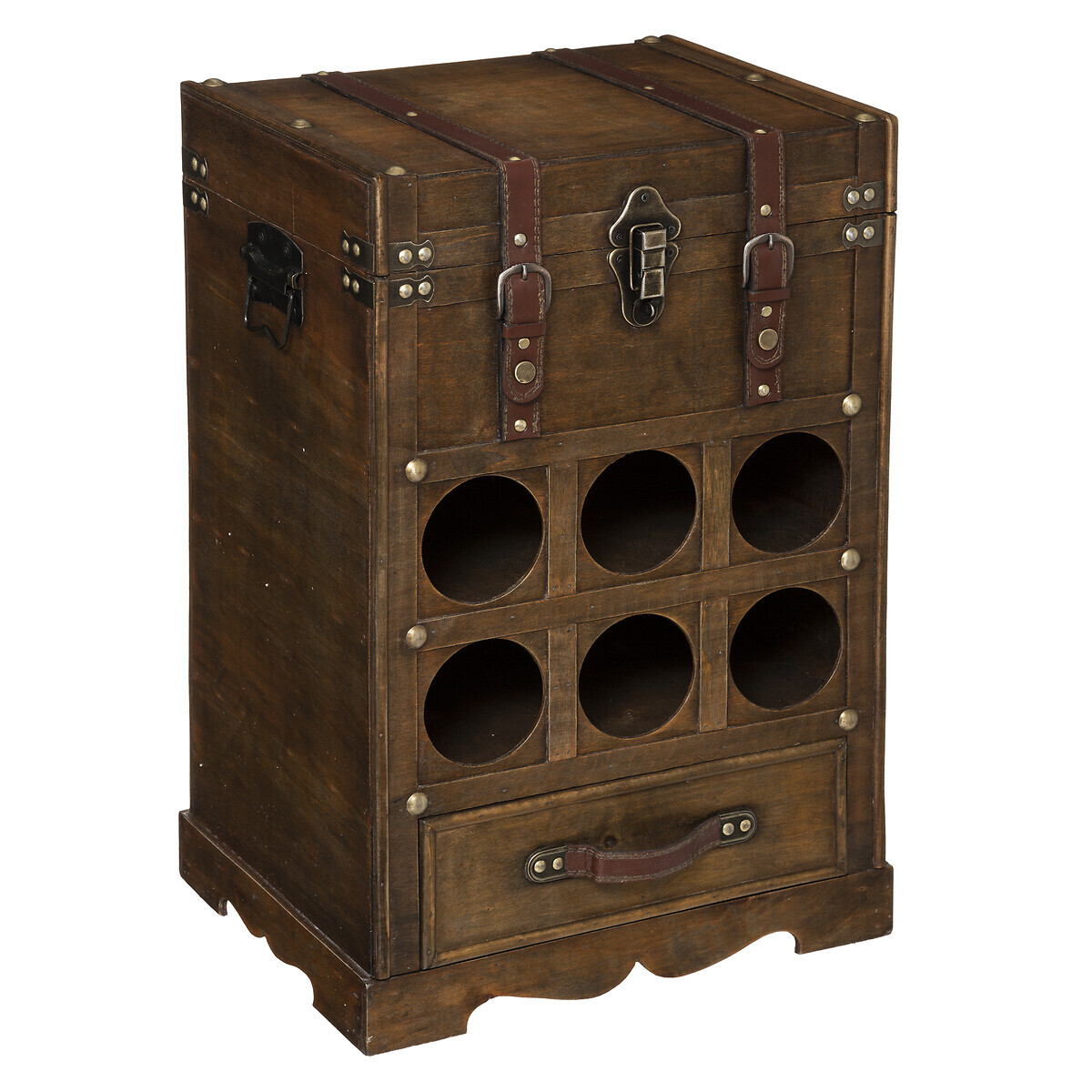 Dark Wood Chest 6 bottles Brown