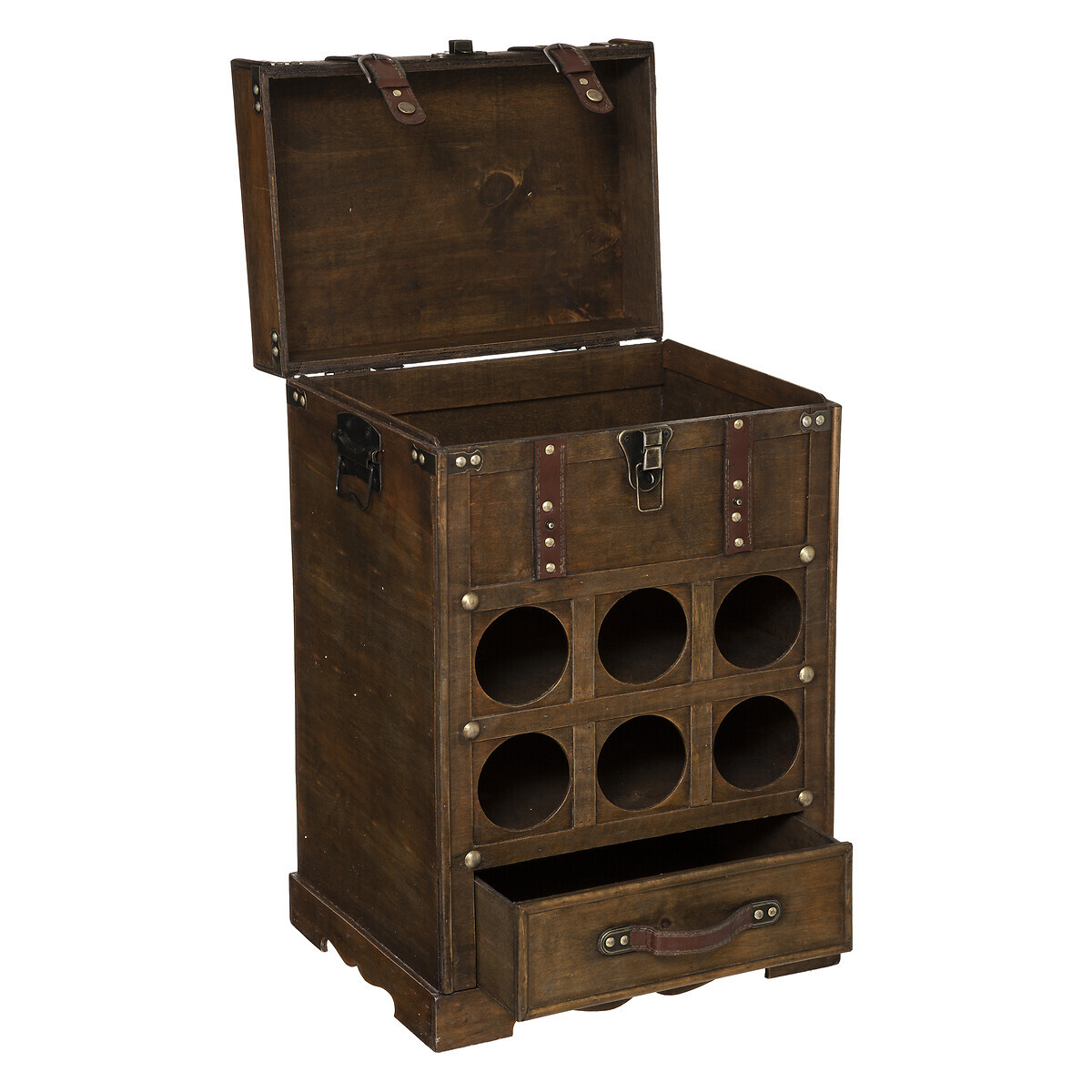 Dark Wood Chest 6 bottles Brown