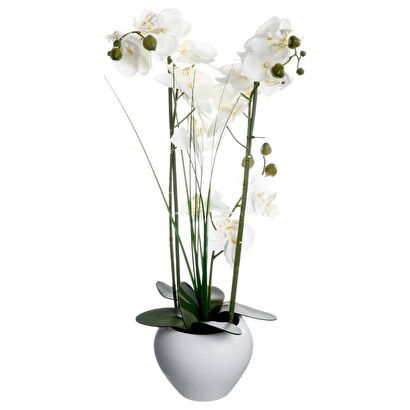 Artificial orchid ceramic vase, white, h.53 cm
