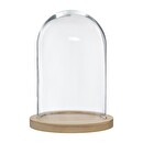 Glass and wood bell H.26 cm Transparent