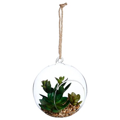 Artificial ball plant glass pot, h.17 cm
