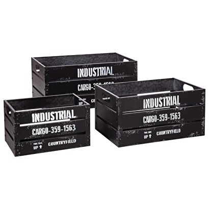 Set of 3 "indus" metal crates black
