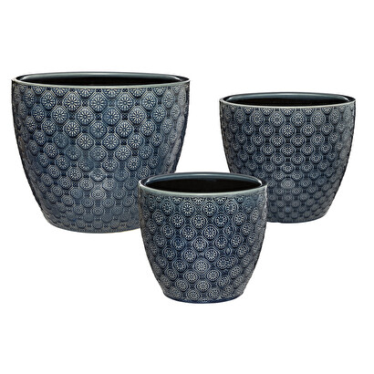 Set of 3 "flowers" pots ink blue, d.20/25/30 cm