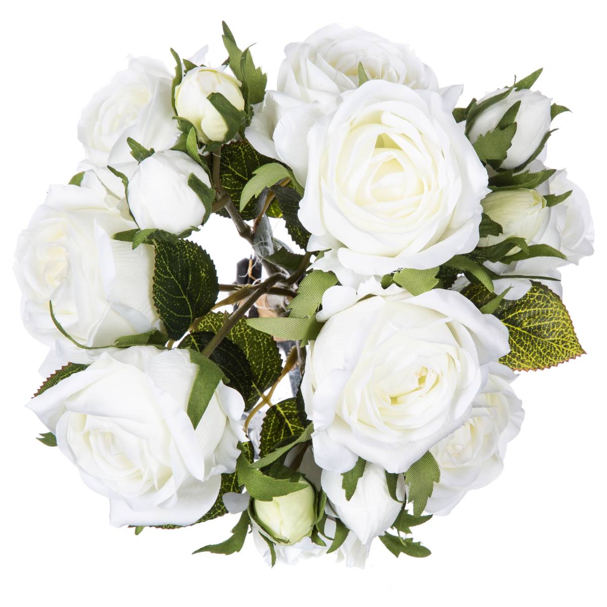 Bouquet of 14 artificial roses White, H.40 cm White