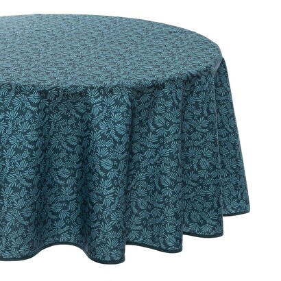 Stain-resistant tablecloth 'leaves' teal blue, d.180 cm