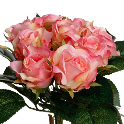 Bouquet of 9 artificial roses pink, h.24 cm