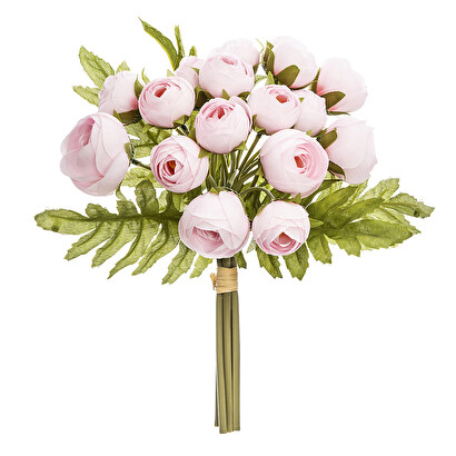 Bouquet of 18 artificial mini camellias rose, h.30 cm