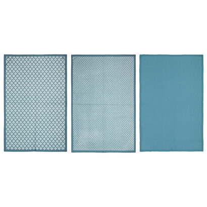 Set of 3 cotton tea towels teal blue, 45x70 cm