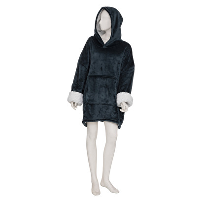 Hooded blanket with sleeves aegean blue, l-xl