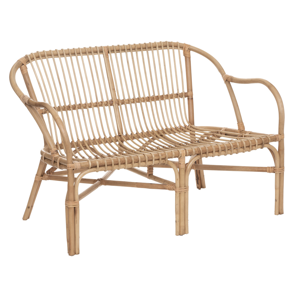 Bench "Neta" 2-seater, Rattan, White Fabric White