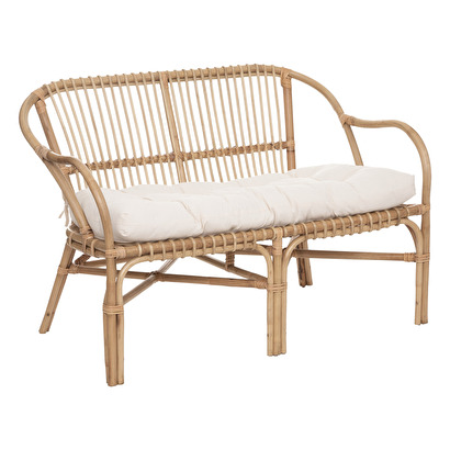 Bench "neta" 2-seater, rattan, white fabric