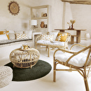 Bench "Neta" 2-seater, Rattan, White Fabric White