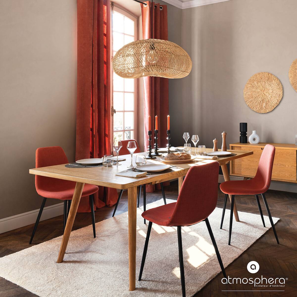 Pendant Light "Jeny" Rattan, D.68 cm Natural wood