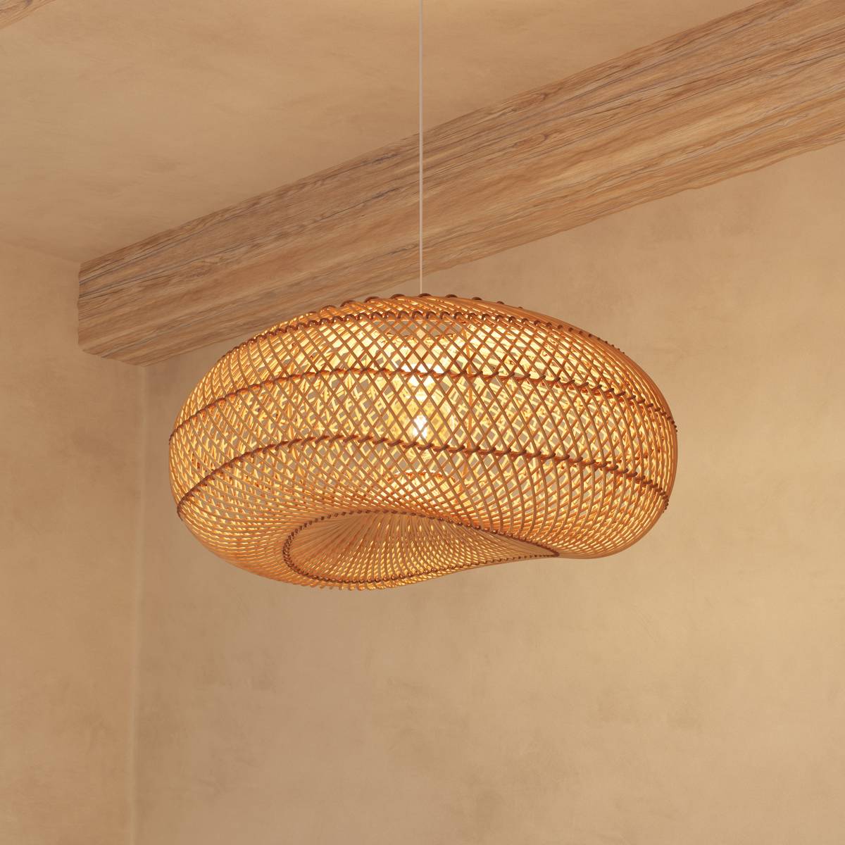 Pendant Light "Jeny" Rattan, D.68 cm Natural wood