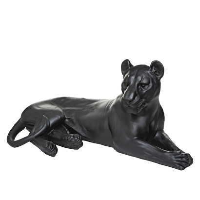Reclining leopard statuette black, h.38 cm