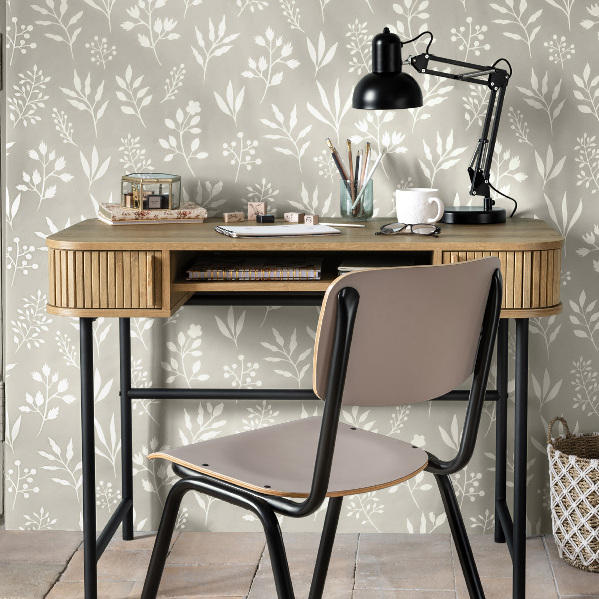 Desk 2 Doors "Colva" Oak effect, L.105 cm Beige