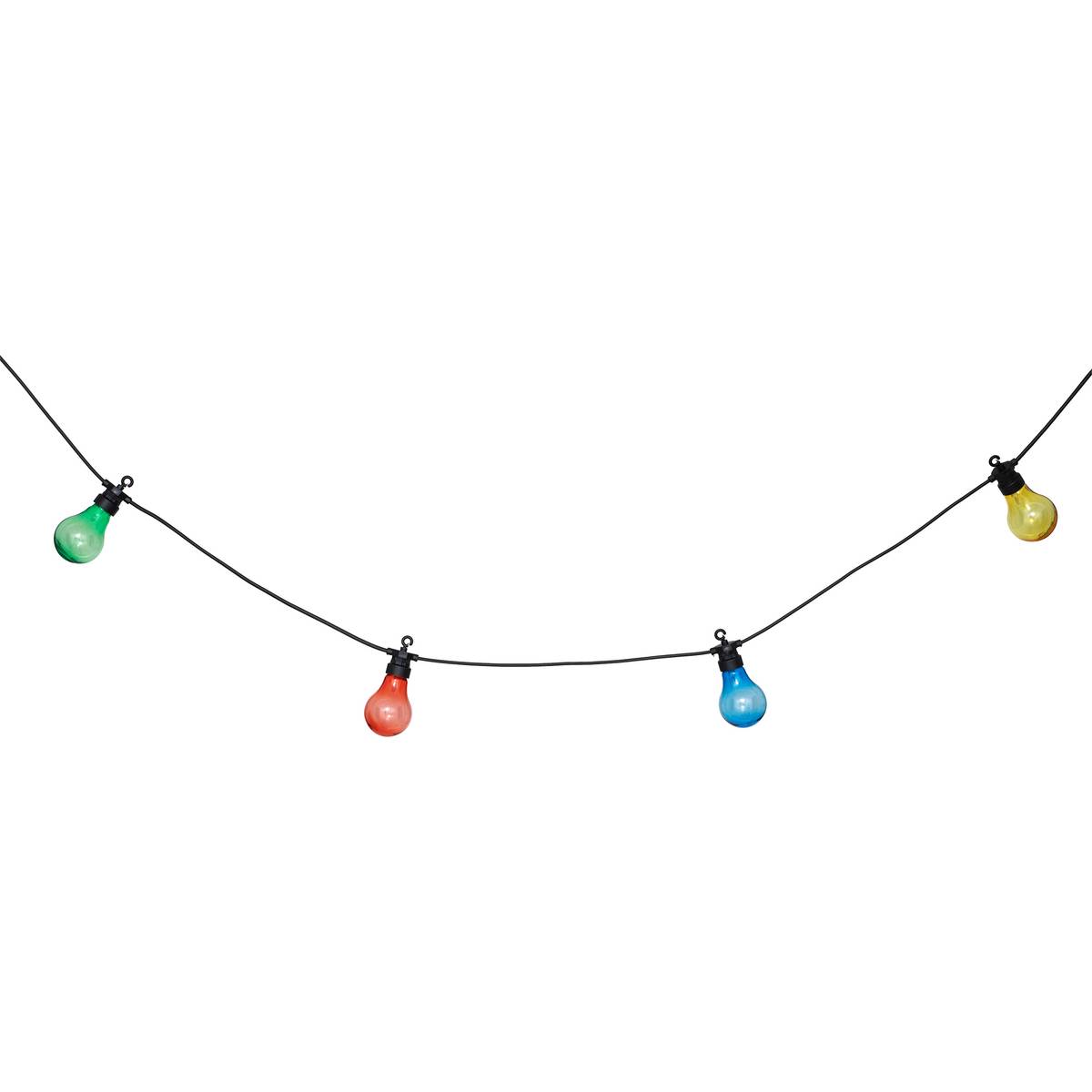 Solar-powered multicolor outdoor string lights 10 light bulbs Multicolored