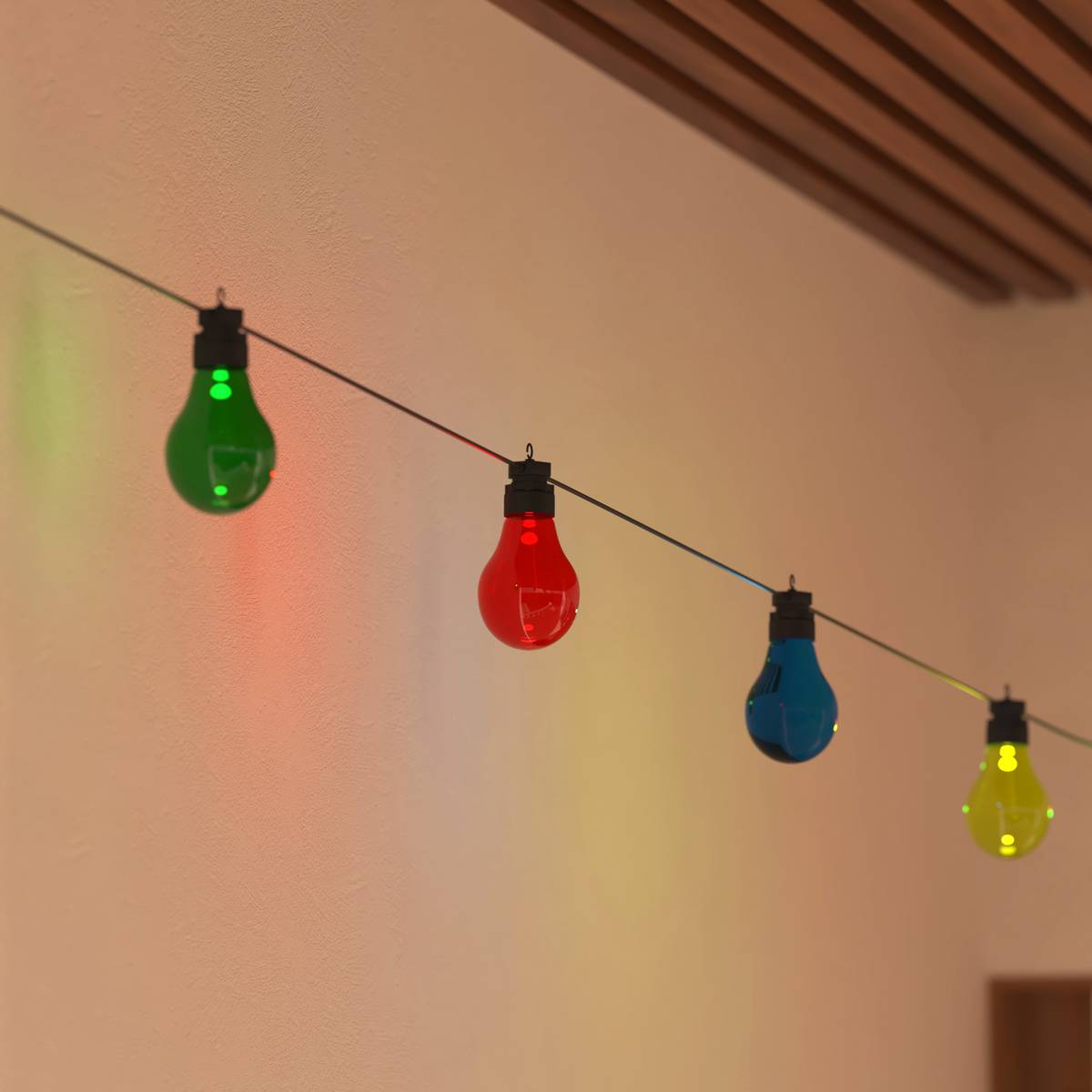Solar-powered multicolor outdoor string lights 10 light bulbs Multicolored