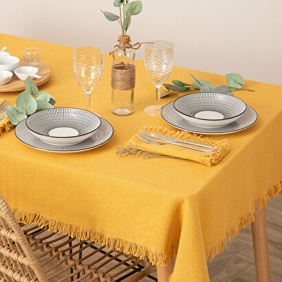 Tablecloth 'maha', cotton mustard yellow, 250x150 cm