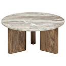 Coffee Table "Coppa" Marble & mango wood, D.91 cm Natural wood