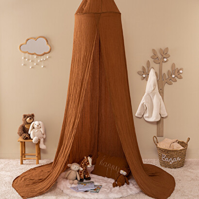 Canopy bed 'lili' cotton gauze, brown, h.350 cm