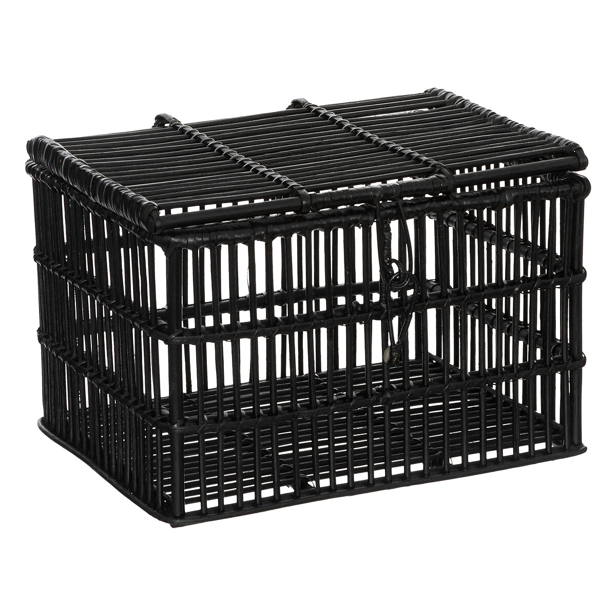Set of 3 trunks Rattan, black Black