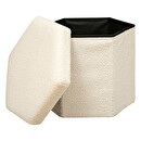 Folding Pouf "Jaiko" Bouclette, 40x38 cm Ivory white