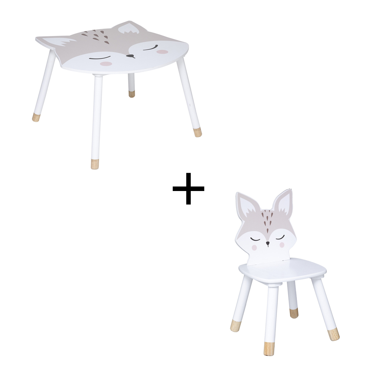 Ensemble table + chaise enfant "Renard" 1 table et 1 chaise, Blanc Multicolored