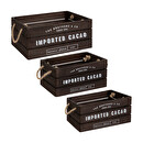 Set of 3 wooden crates "Denys" Black, L.23/29/35 cm Tonka brown