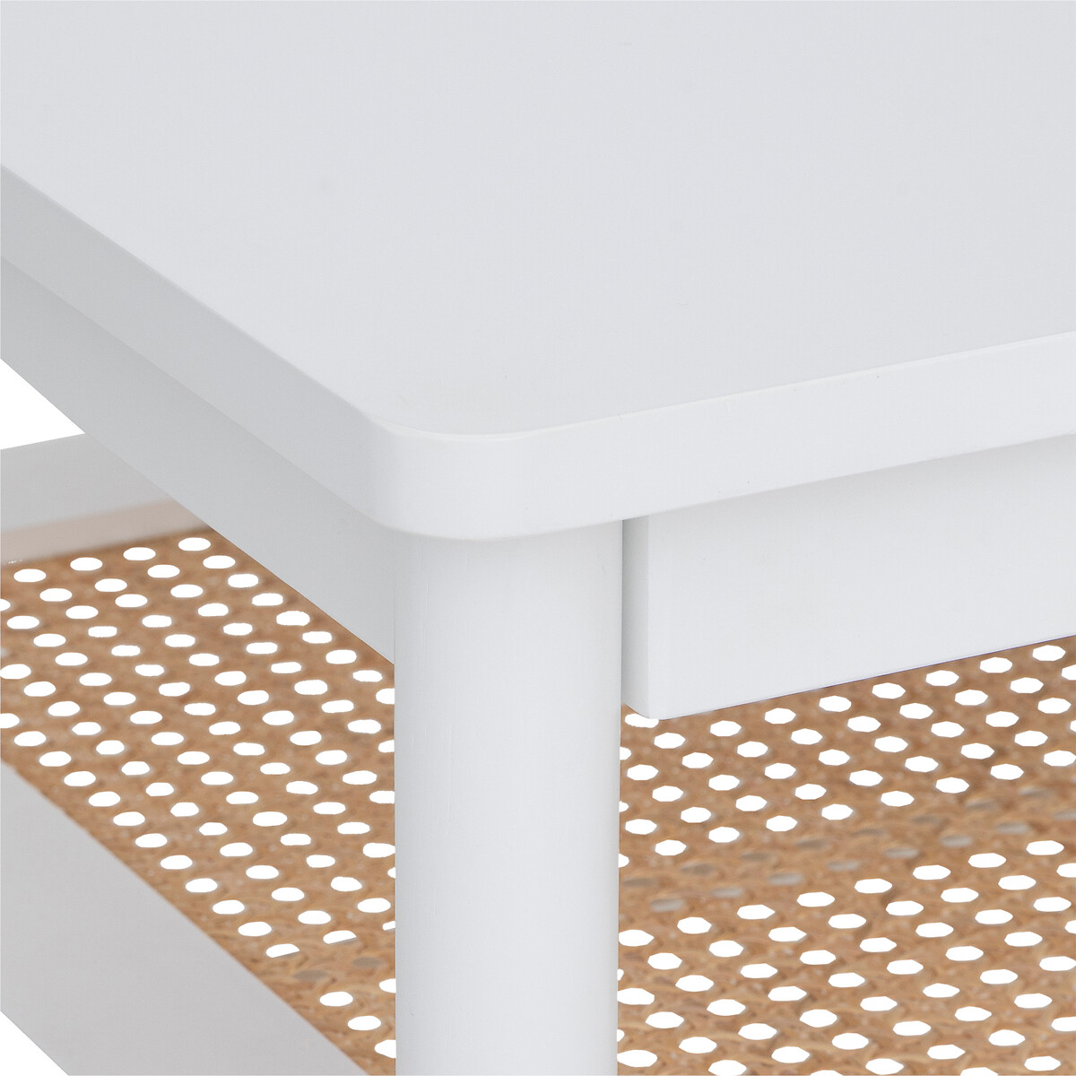 Coffee Table "Cabras" White wood, Rattan, 110x60 cm White