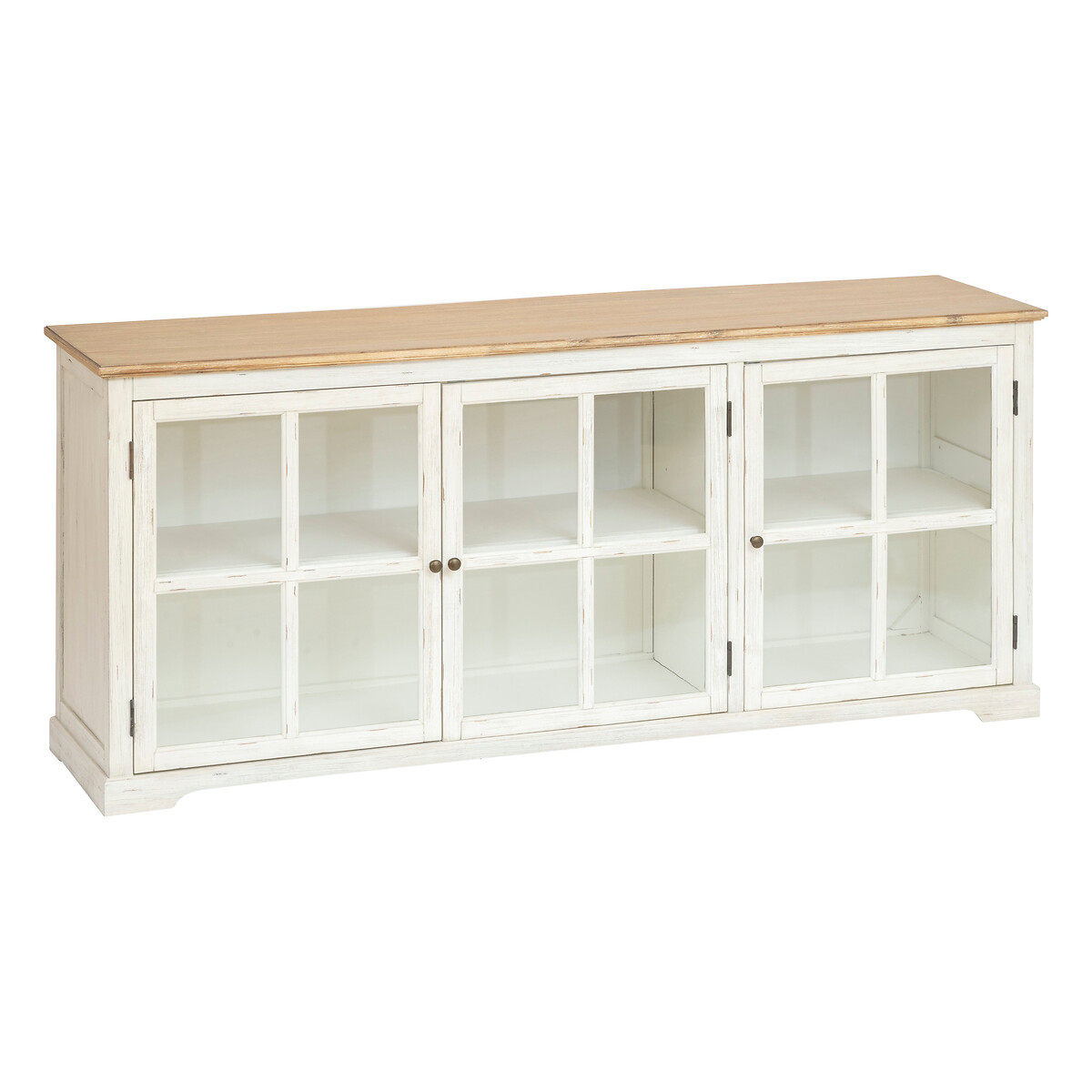 3-door glass sideboard "Olbia" Acacia, 180x80 cm White