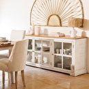 3-door glass sideboard "Olbia" Acacia, 180x80 cm White