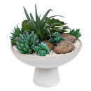 Composition of artificial succulents Ceramic pot, H.20 cm White