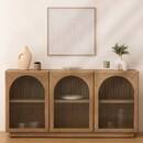 3-door glass sideboard "Lousada" Acacia, 160x80 cm Wood