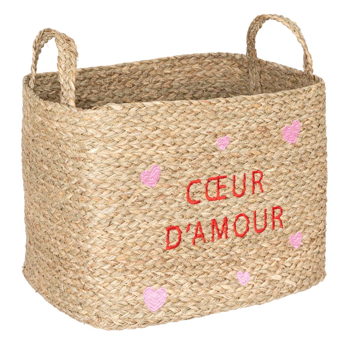 Set of 3 Children's Baskets "Neree" Heart pattern, L.28/33/38 cm Beige
