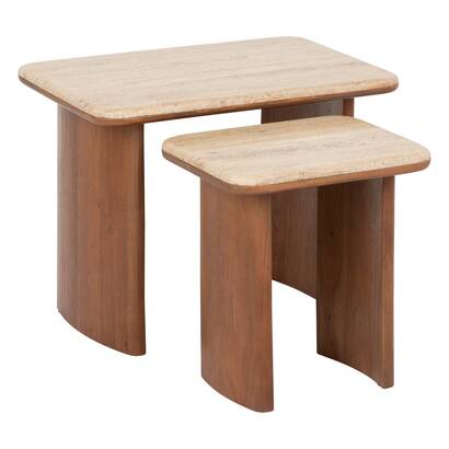 Set of 2 coffee tables "jivan" travertine, l.60/38 cm
