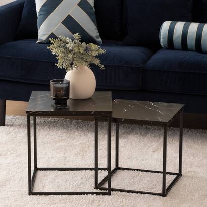 Set of 2 coffee tables "jones" black marble effect, l.37/33 cm