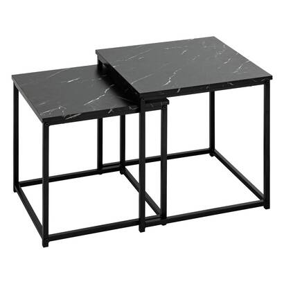 Set of 2 coffee tables "jones" black marble effect, l.37/33 cm