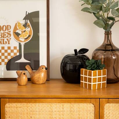 Set of 2 birds "family corner" brown, l.14.5/10.5 cm