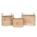 Set of 3 Children's Baskets "Neree" Heart pattern, L.28/33/38 cm Beige